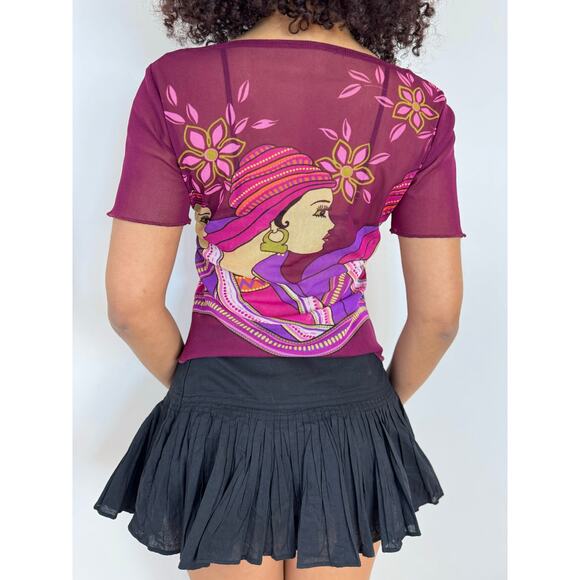 Vintage 00s Woman Graphic Mesh Short Sleeve Tee (S/M) indie gaultier - Picture 4 of 10